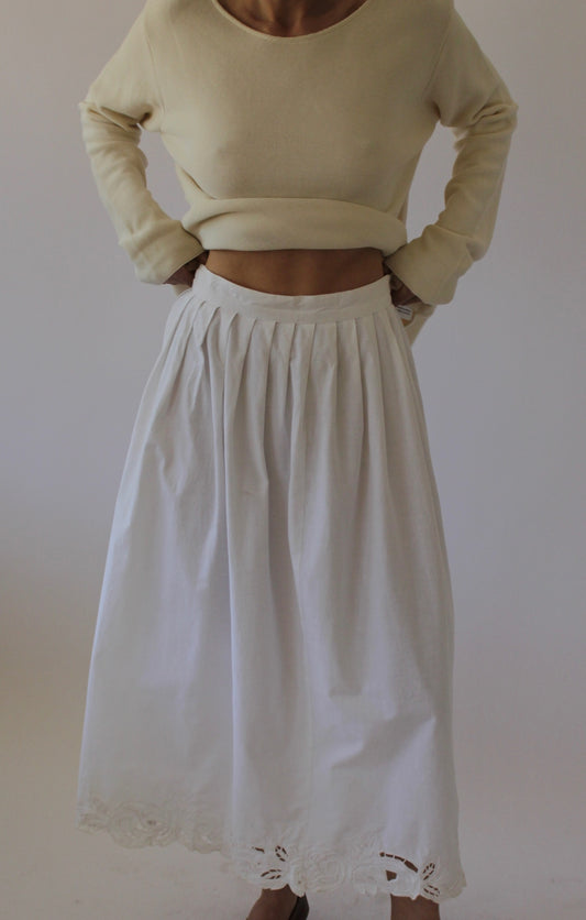 Vintage White Pleated Cotton Skirt