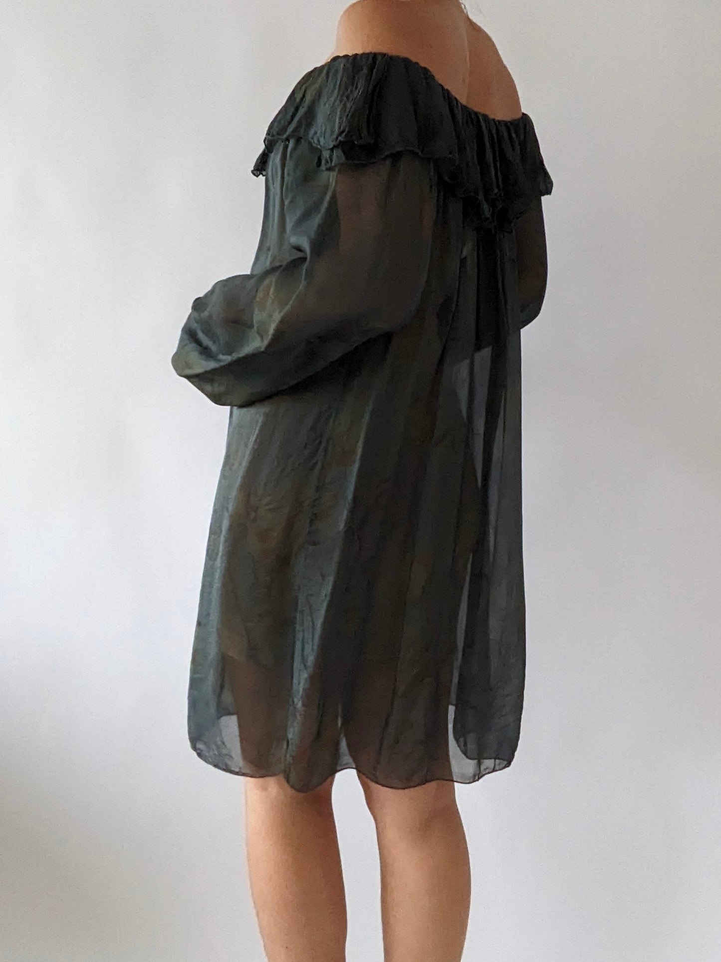 Beautiful Vintage Sheer Floral Silk Ruffled Dress