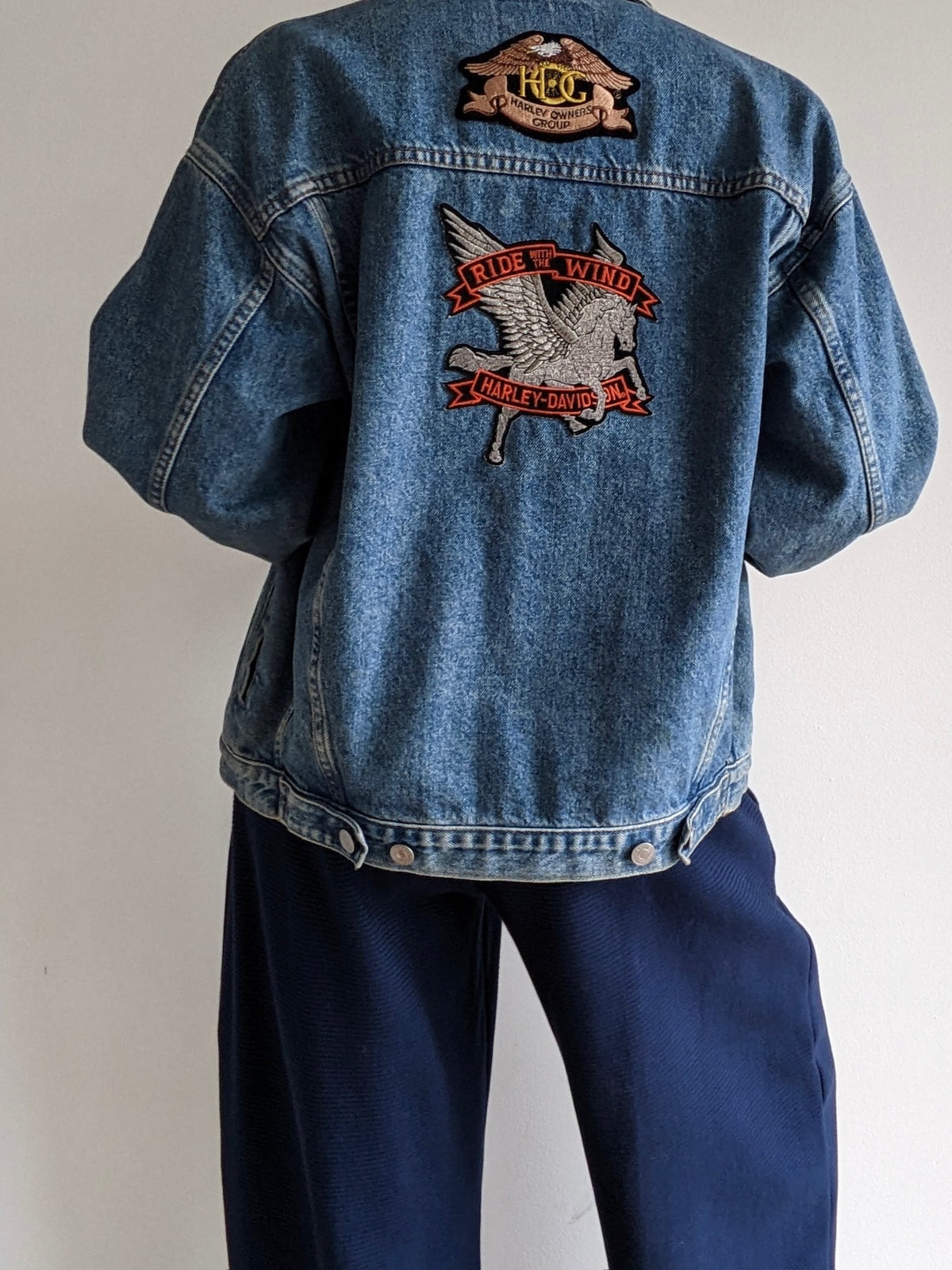 Vintage Harley Davidson Patched Denim Jacket