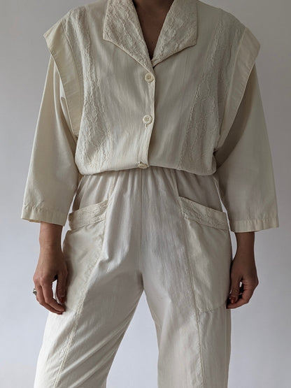 Lovely Vintage Cream Cotton Jumpsuit