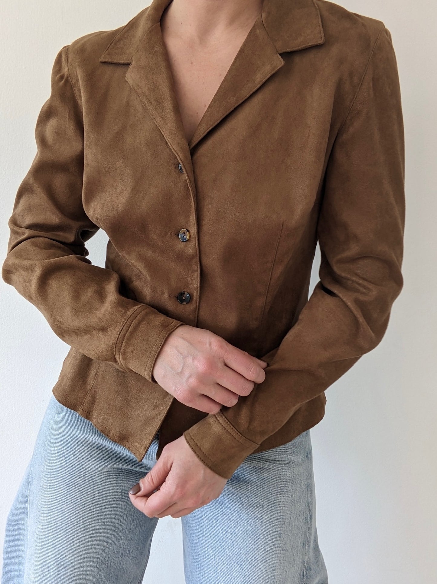 Vintage Walnut Faux Suede Blouse