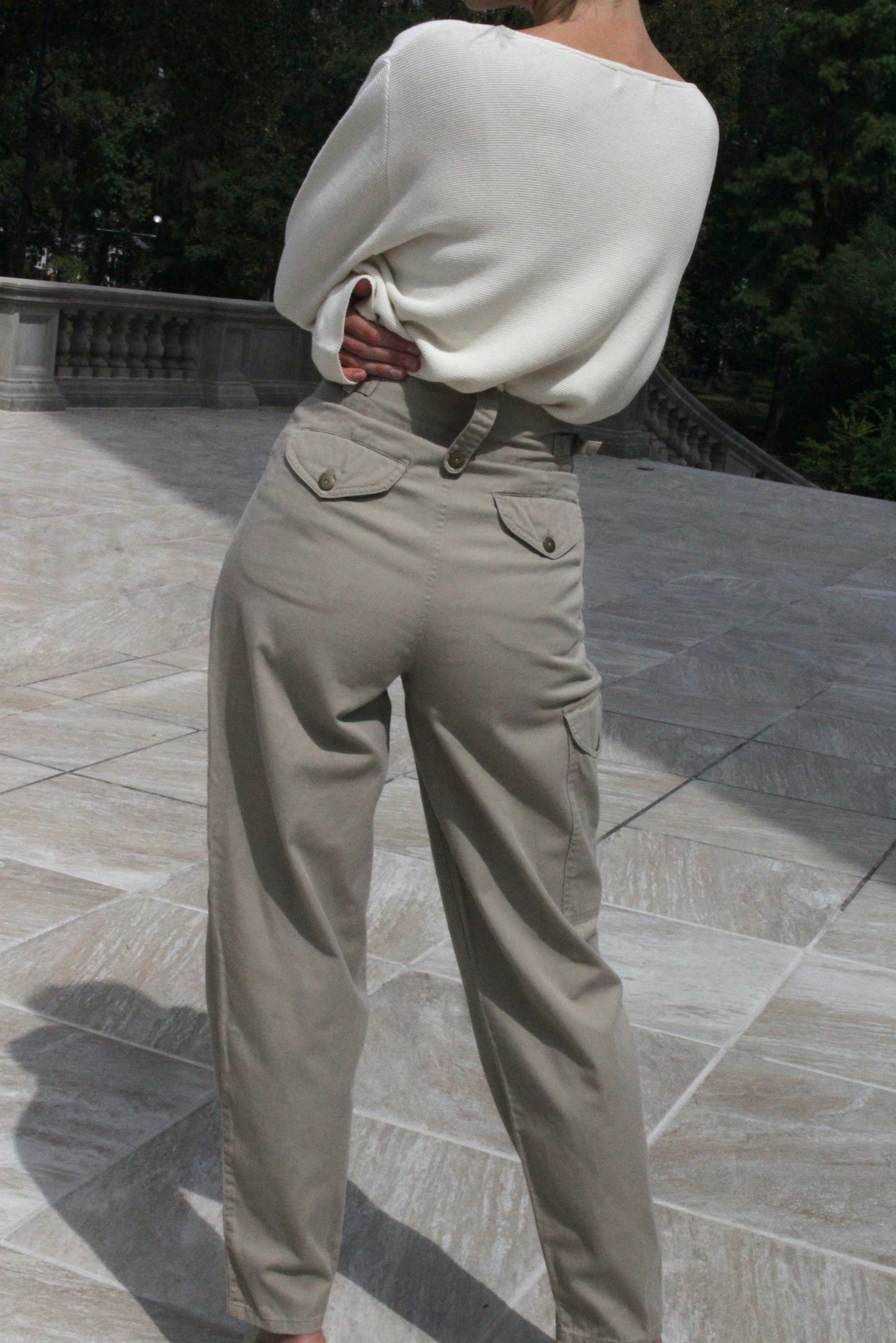 Vintage Pleated Cotton Twill Cargo Pants