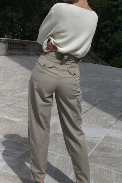 Vintage Pleated Cotton Twill Cargo Pants