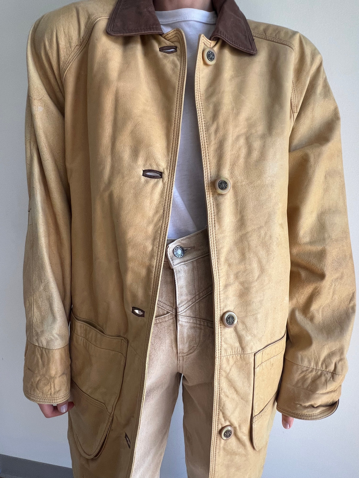 Vintage Sand Leather Chore Jacket
