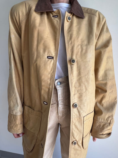 Vintage Sand Leather Chore Jacket