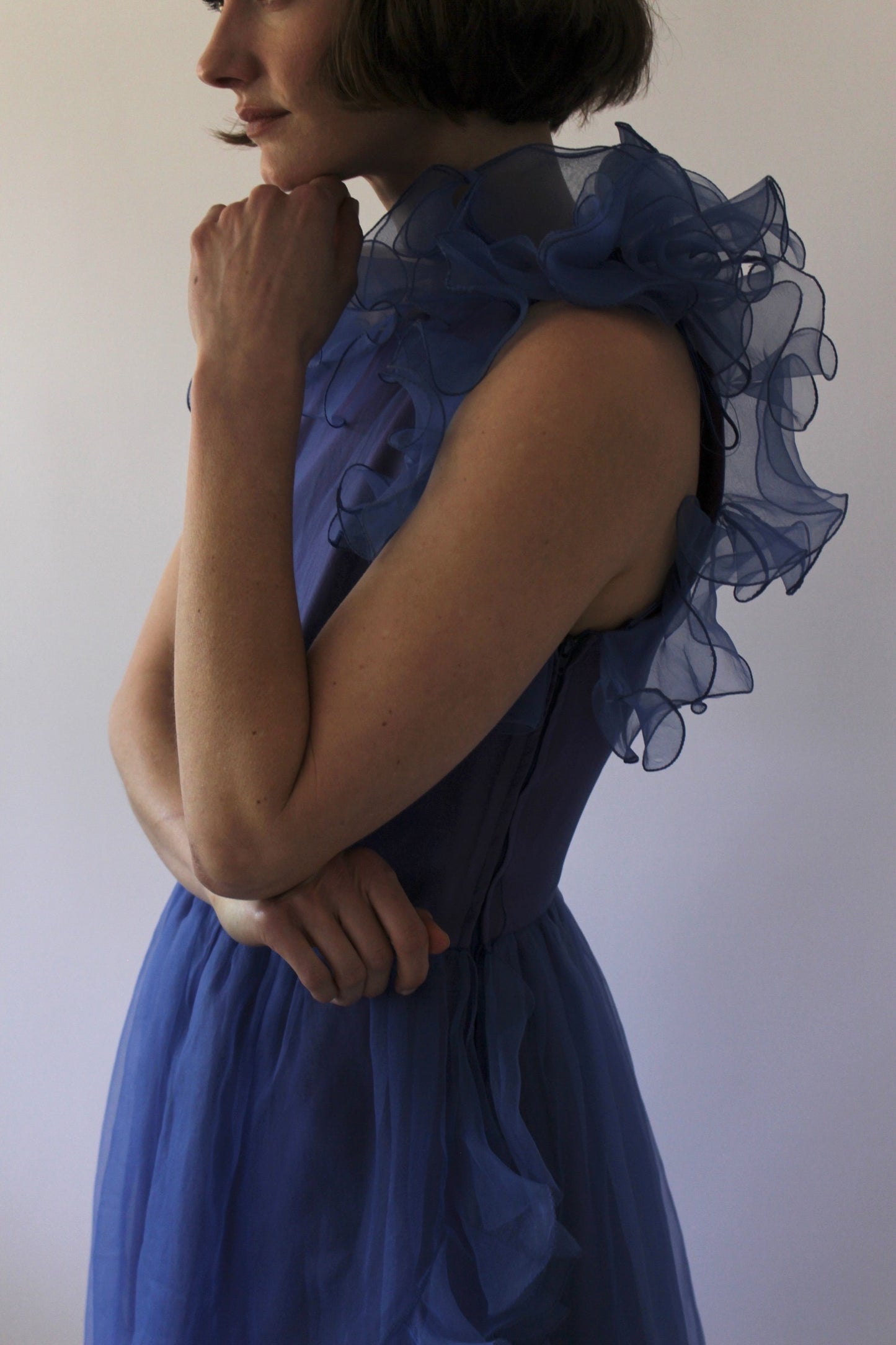 Gorgeous Vintage Bergdorf Goodman Sapphire Ruffled Dress