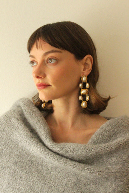 Amazing Vintage Faceted Faux Pearl Dangle Earrings