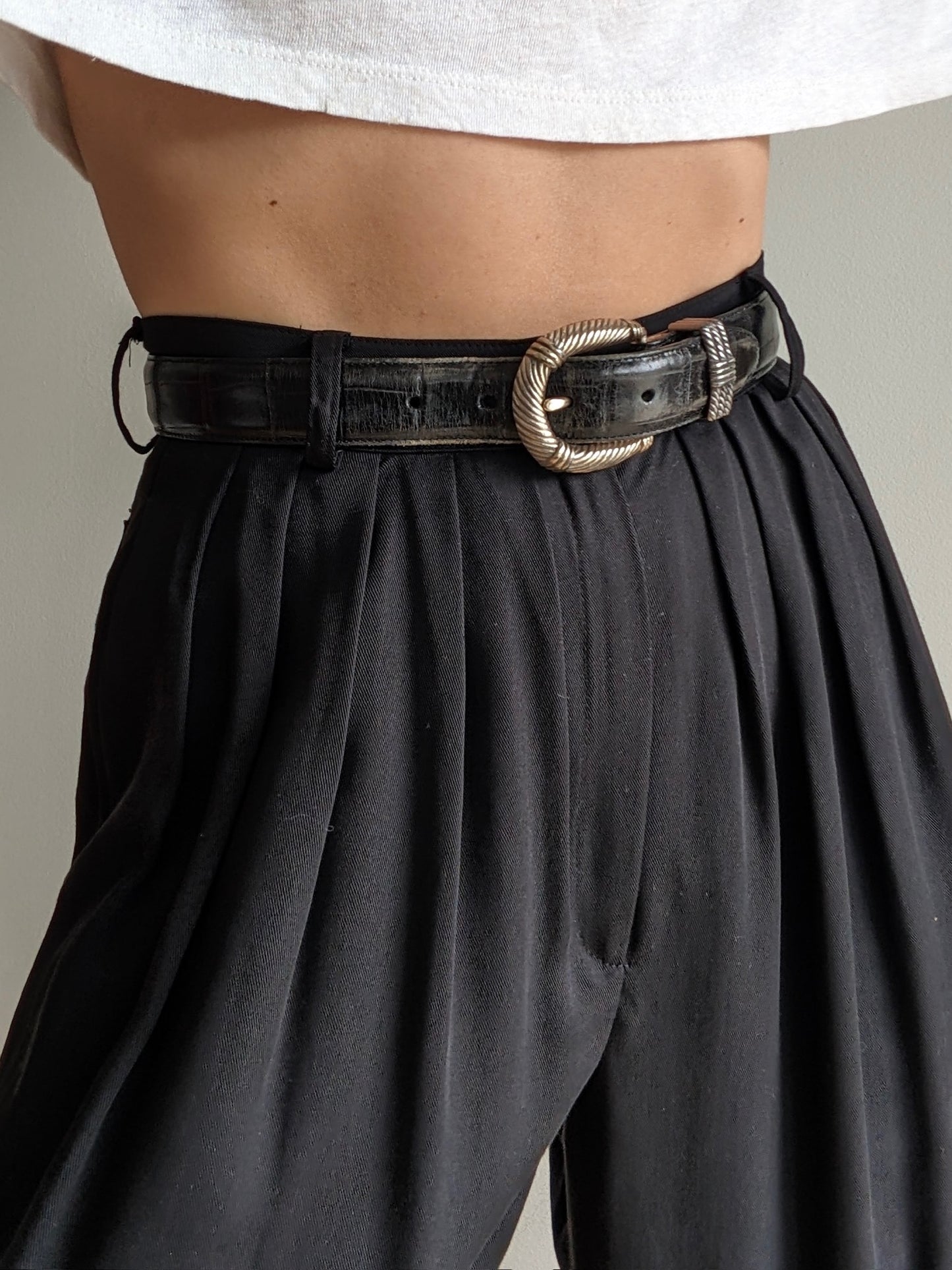 Vintage Ink Black Croc-Embossed Leather Belt
