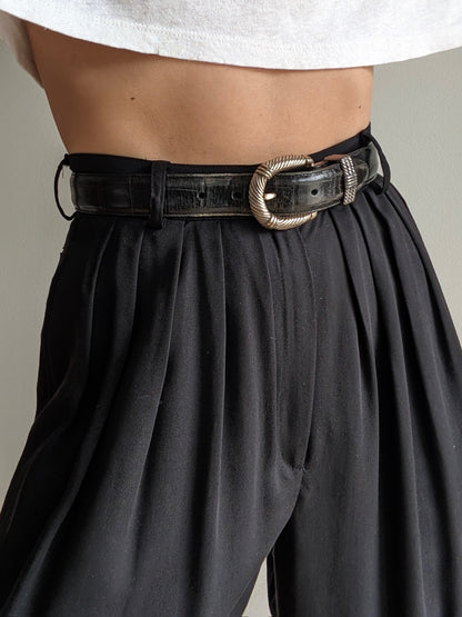 Vintage Ink Black Croc-Embossed Leather Belt