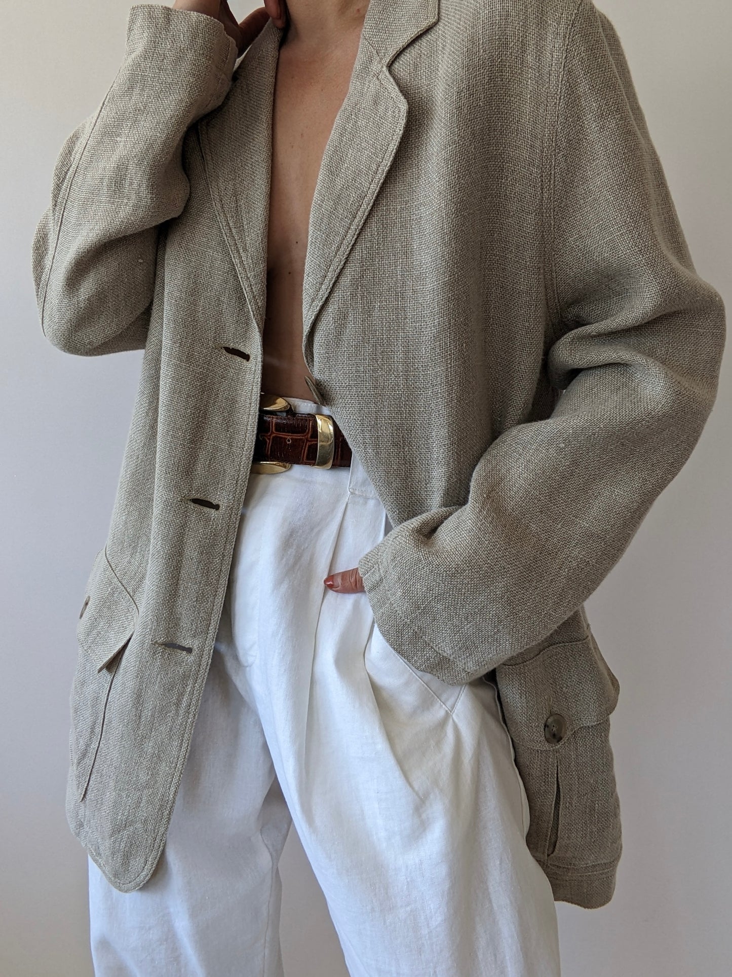 Vintage Wheat Woven Linen Blazer