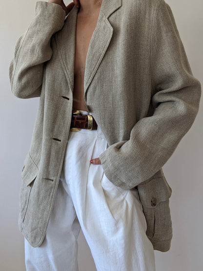 Vintage Wheat Woven Linen Blazer