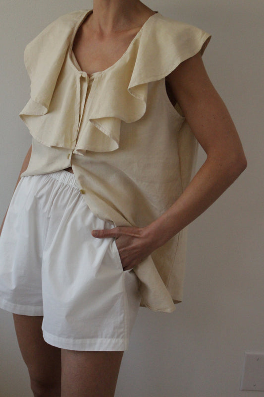 Favorite Vintage Ruffled Cream Linen Top