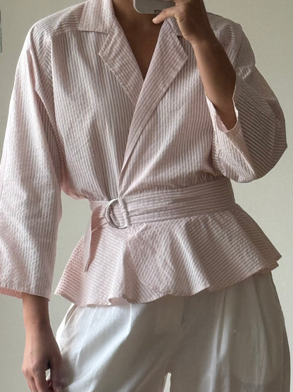 Lovely Vintage Striped Peplum Wrap Blouse