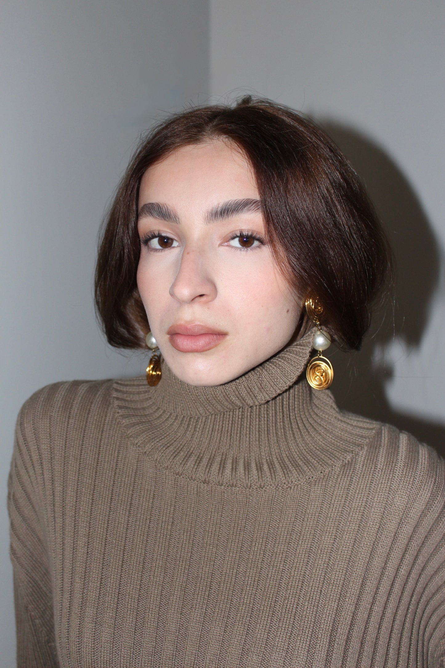 Bold Vintage Gold Spiral & Faux Pearl Drop Earrings