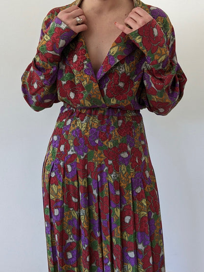 Vintage Floral Silk Skirt Set