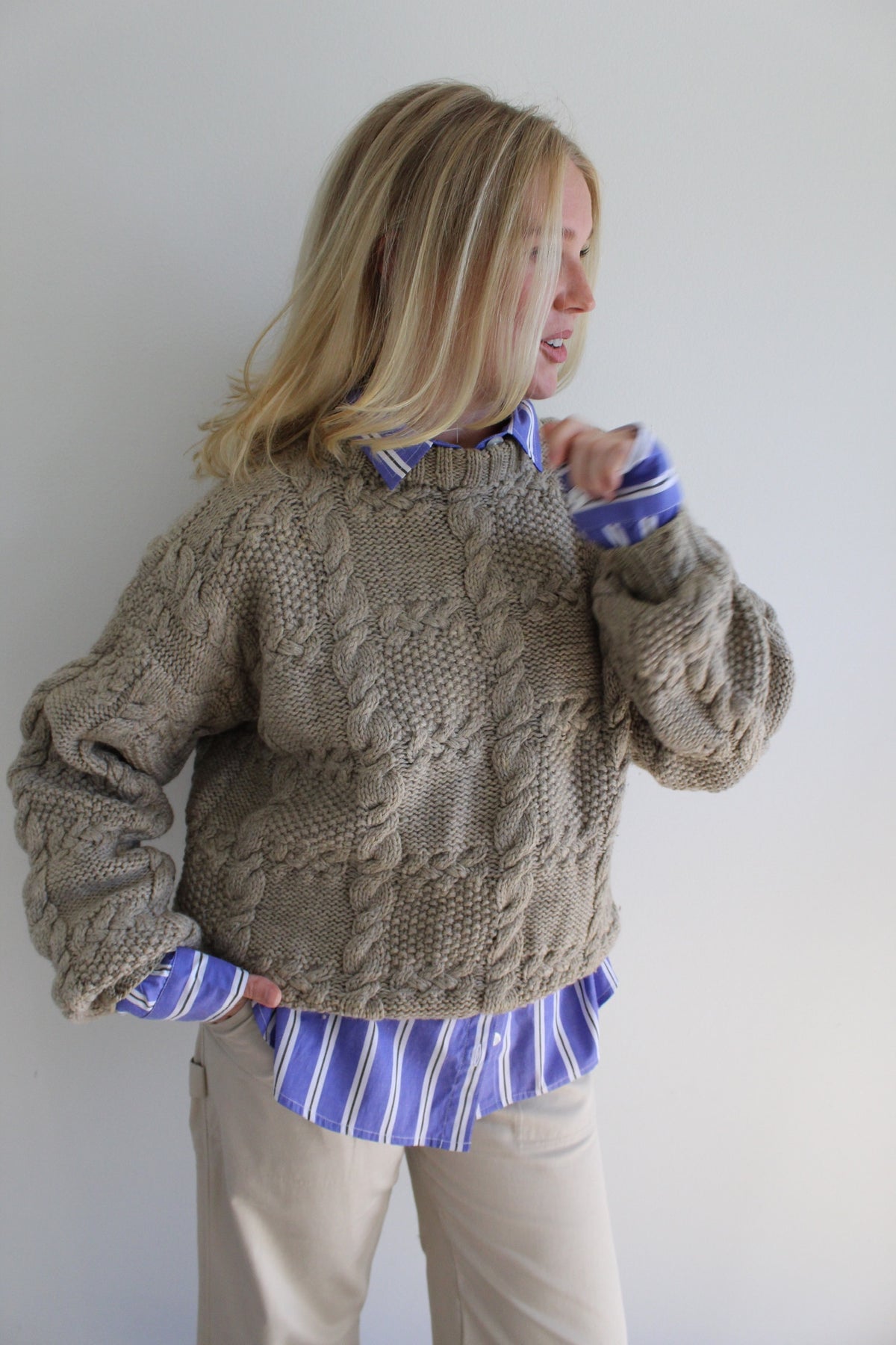 Lovely Vintage Taupe Hand-Knit Wool Sweater