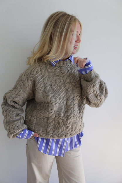 Lovely Vintage Taupe Hand-Knit Wool Sweater