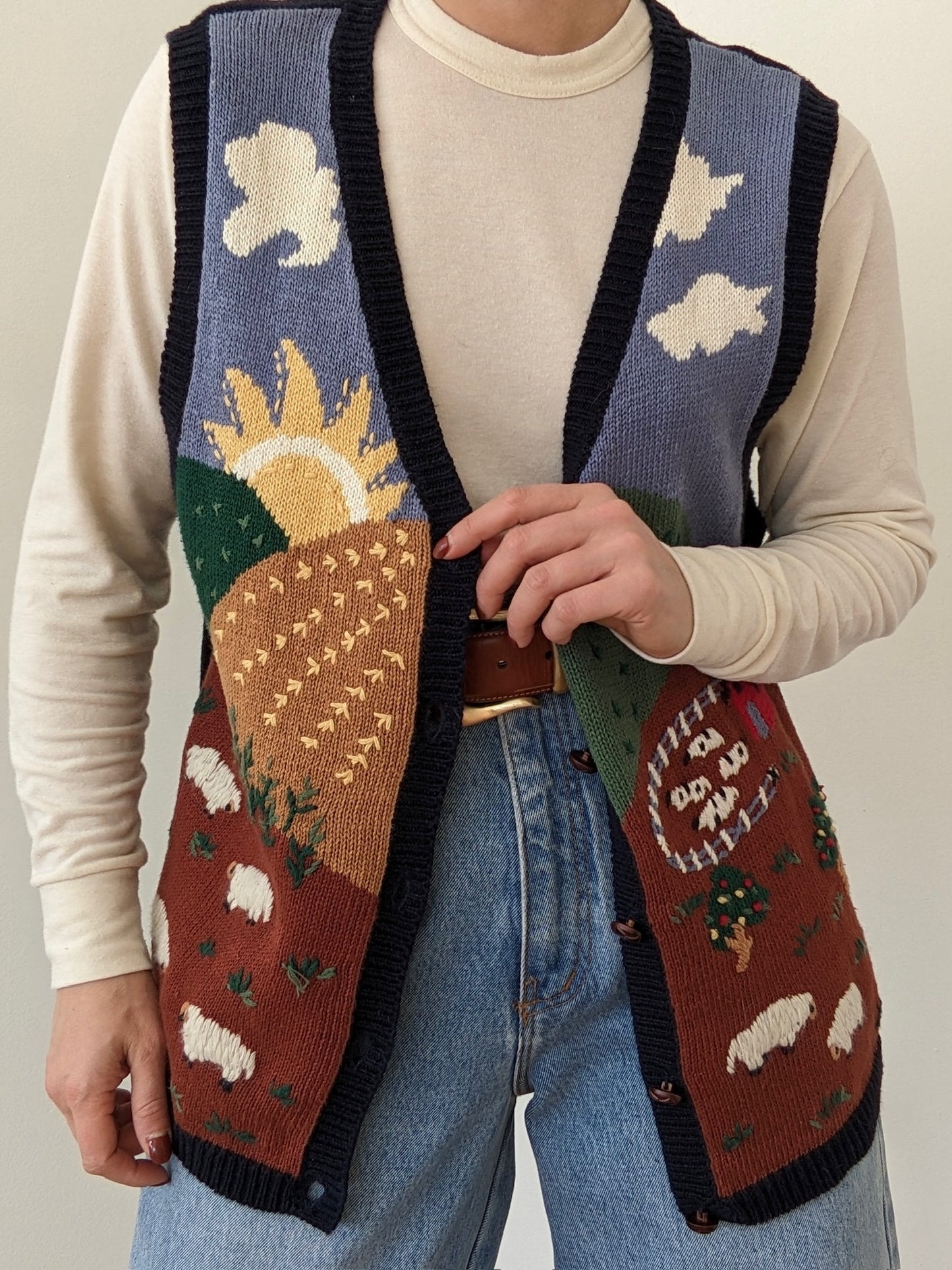 Sweetest Vintage Farm Scenic Sweater Vest
