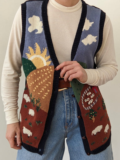 Sweetest Vintage Farm Scenic Sweater Vest