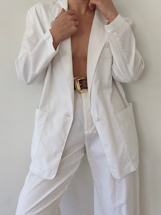 Vintage White Woven Cotton Blazer