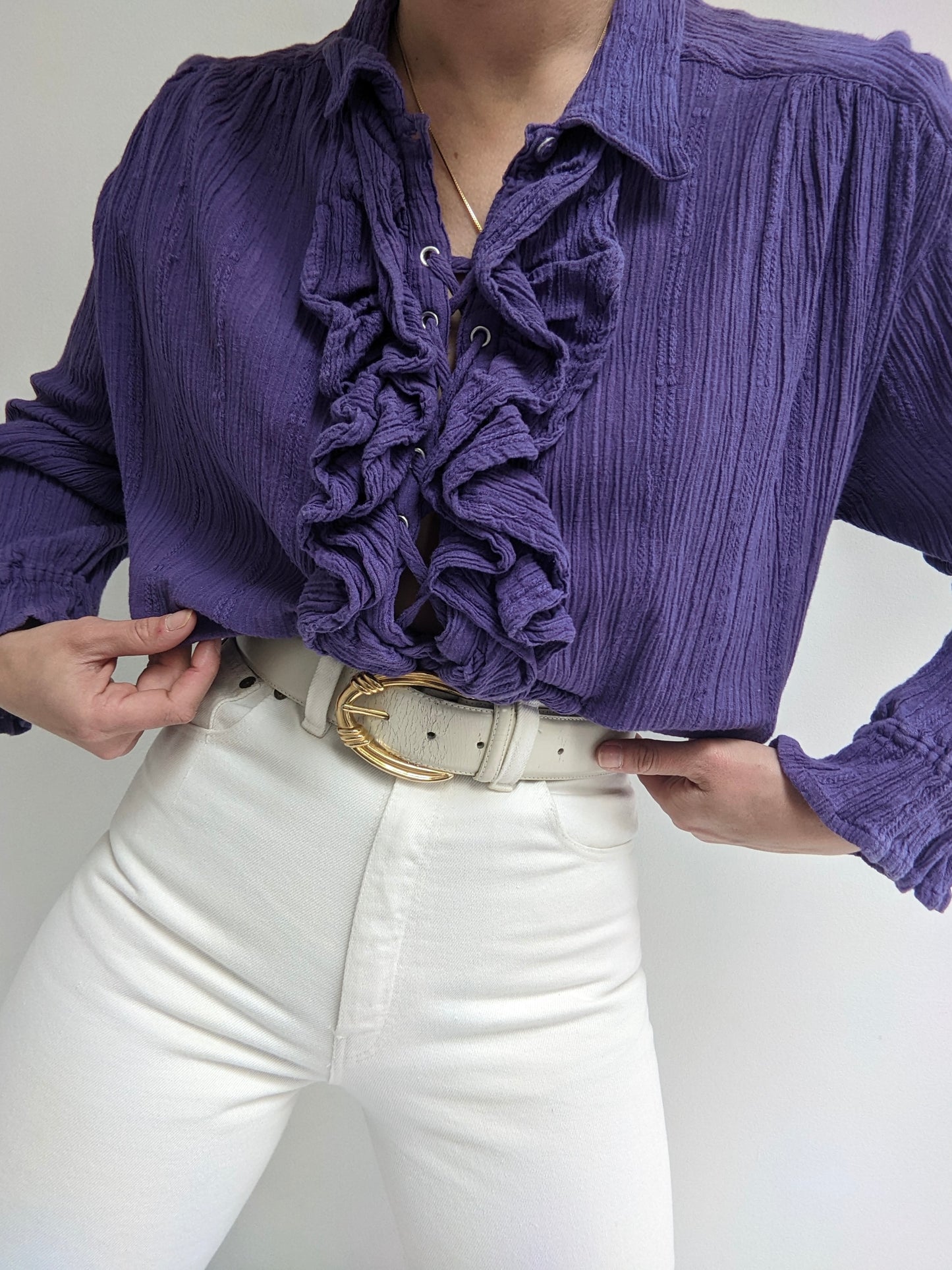 Sweet Vintage Plum Ruffled Crop Blouse