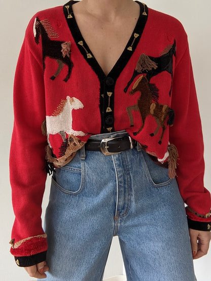 Incredible Vintage Horse Appliqué Cardigan