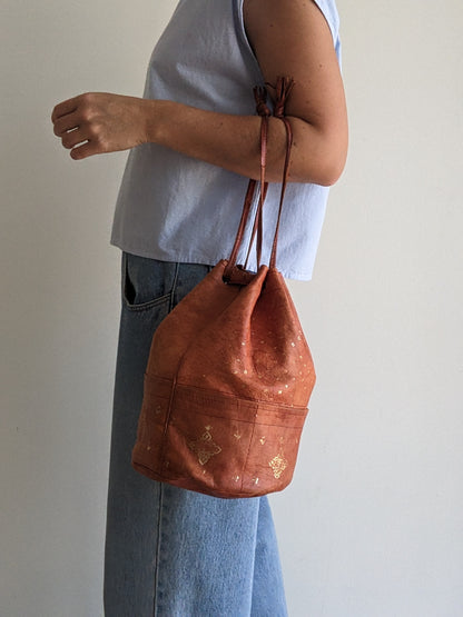 Amazing Vintage Handmade Leather Bucket Bag