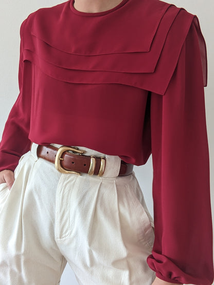 Beautiful Vintage Merlot Layered Collar Blouse