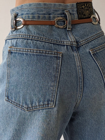Vintage Saddle Brown Leather & Silver Link Belt