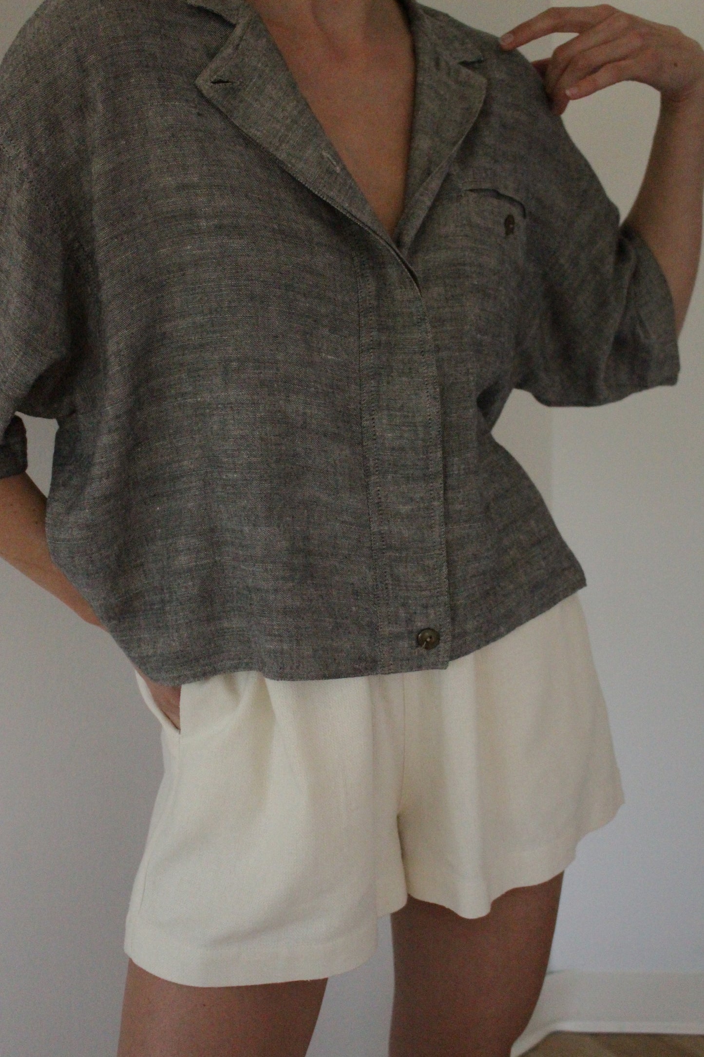 Vintage Smoke Boxy Linen Blouse