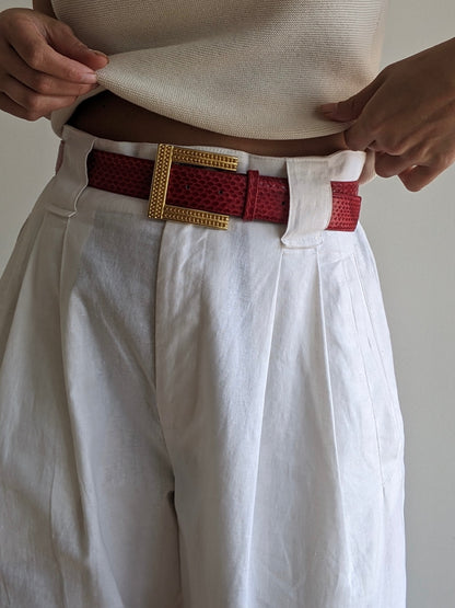 Bold Vintage Crimson Snakeskin Leather Belt