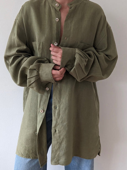 Vintage Zegna Olive Linen Button Down