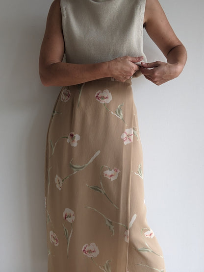 Vintage Floral Silk Wrap Skirt