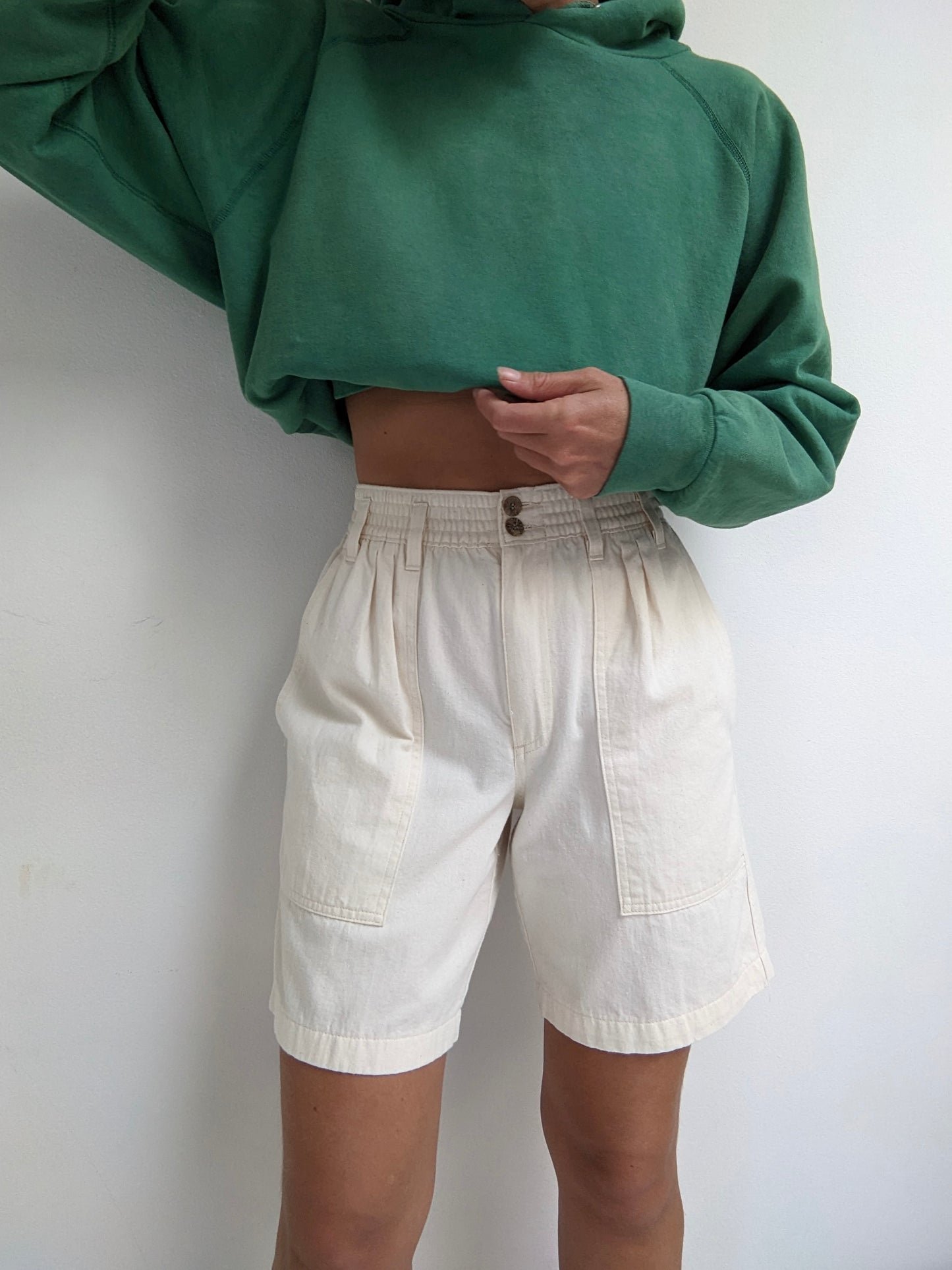 Vintage Bone Cotton Twill Leisure Shorts