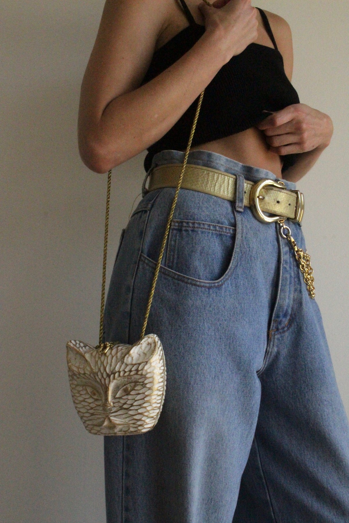 Vintage Timmy Woods Sculptural Wooden Cat Purse