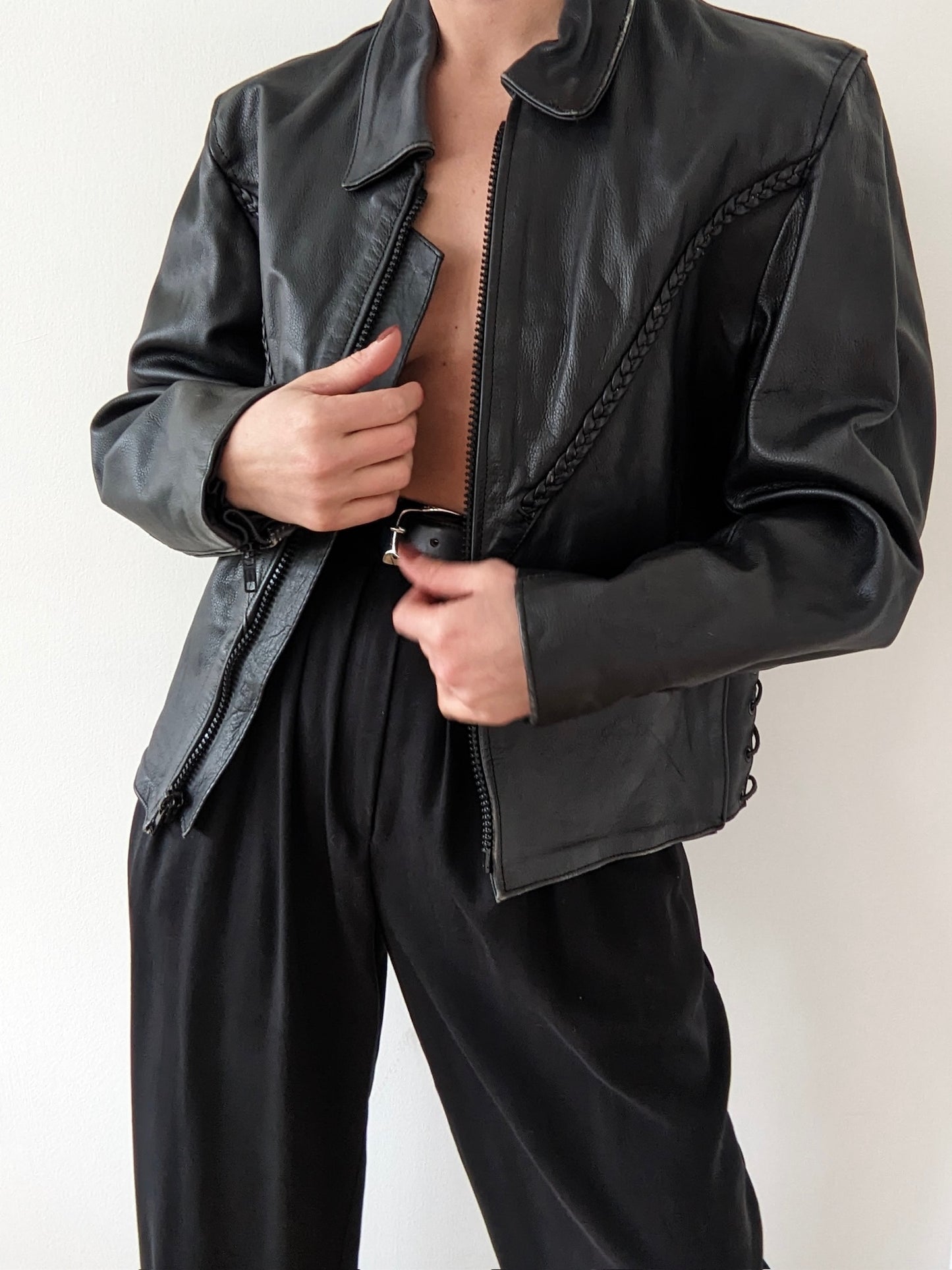 Incredible Vintage Braided Leather Moto Jacket