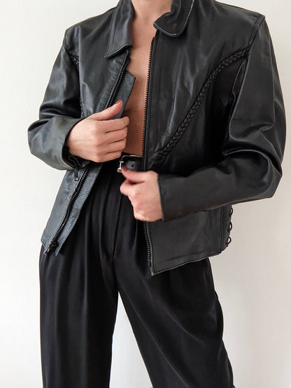 Incredible Vintage Braided Leather Moto Jacket
