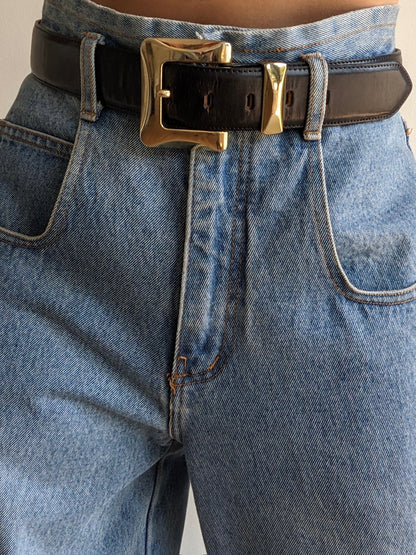 Bold Vintage Smooth Ink Black Leather Belt