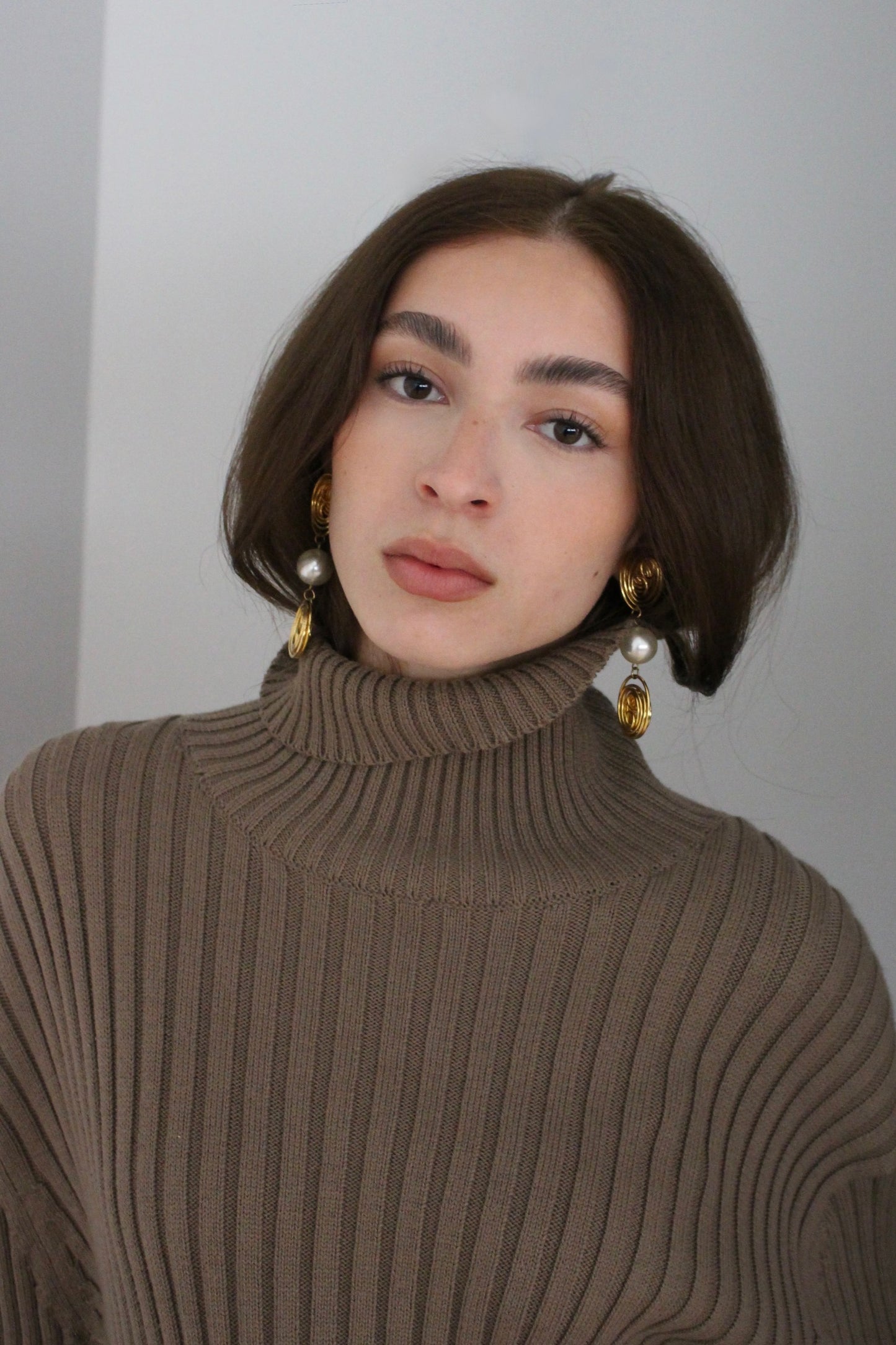 Bold Vintage Gold Spiral & Faux Pearl Drop Earrings