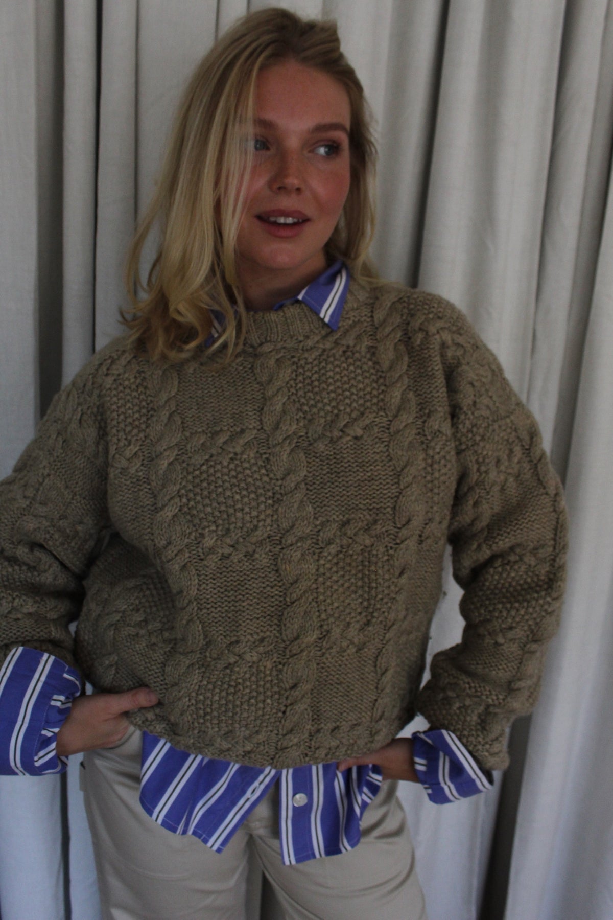 Lovely Vintage Taupe Hand-Knit Wool Sweater