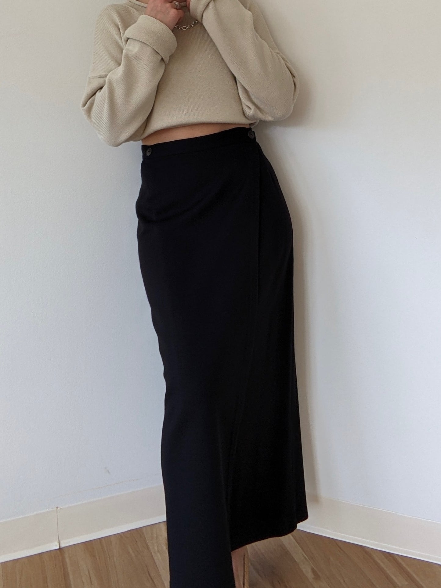 Vintage Black Knit Wrap Skirt