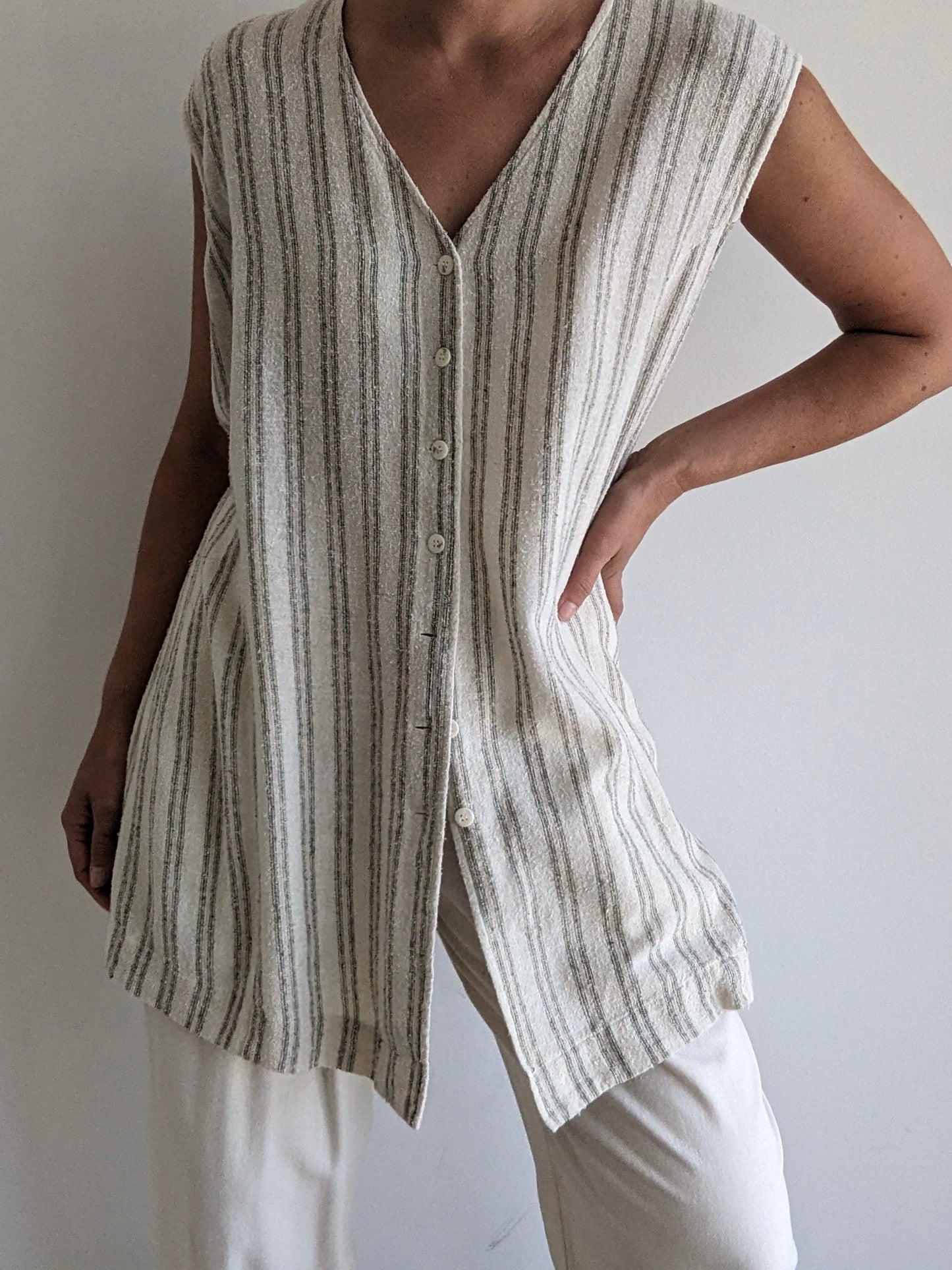 Vintage Striped Raw Silk Vest