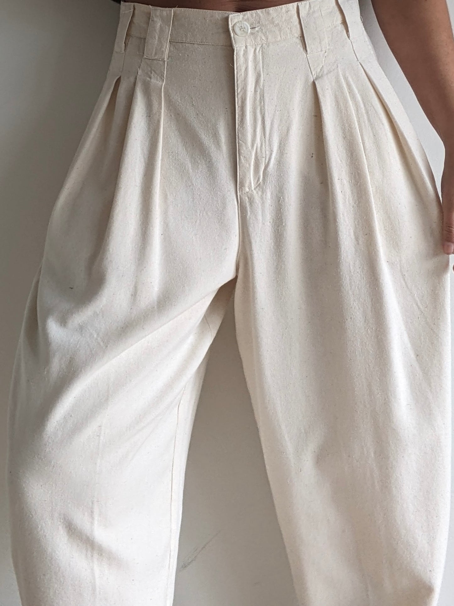 Vintage Cream Raw Silk Trousers