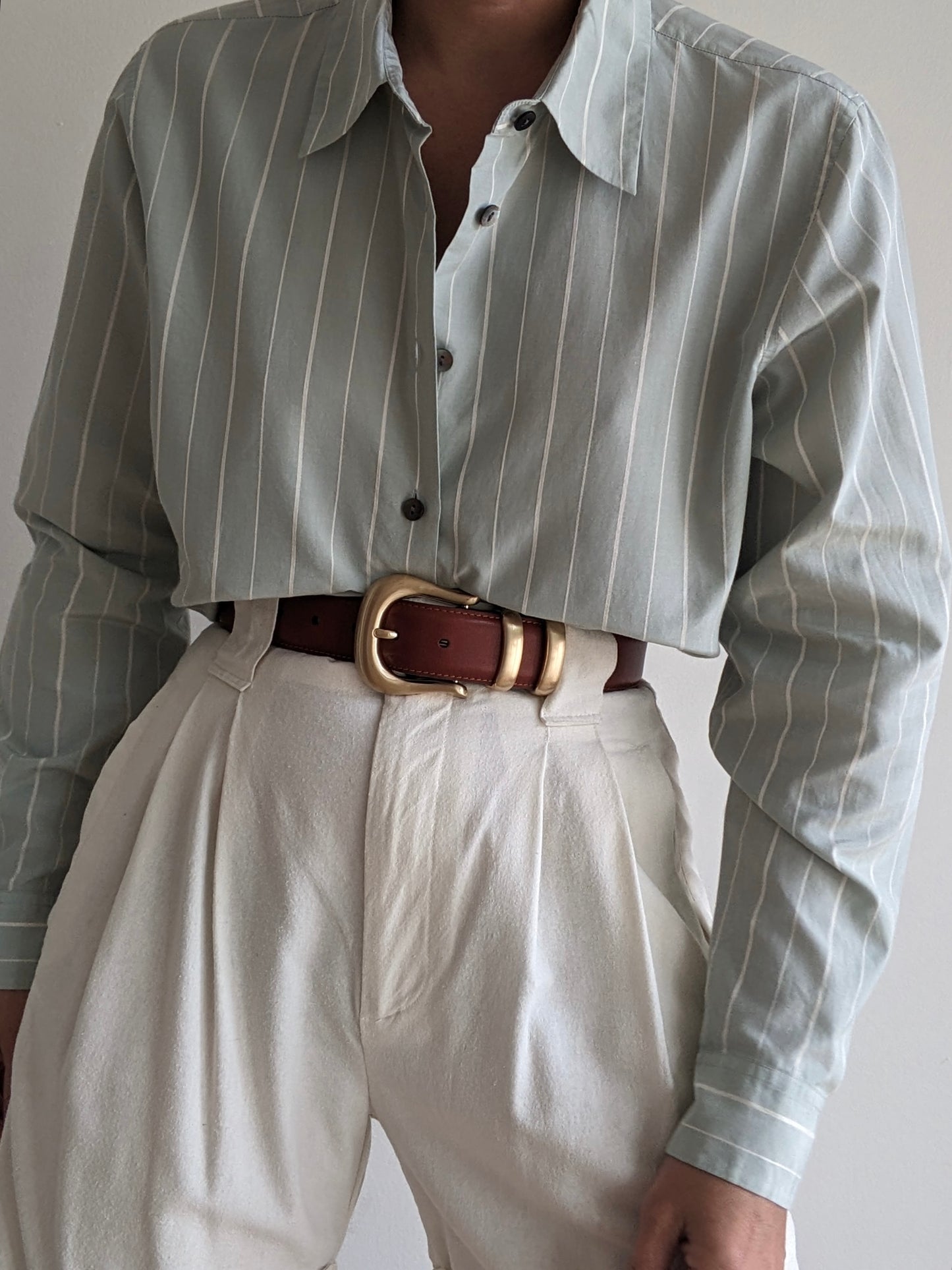 Vintage Spearmint Striped Silk Blouse