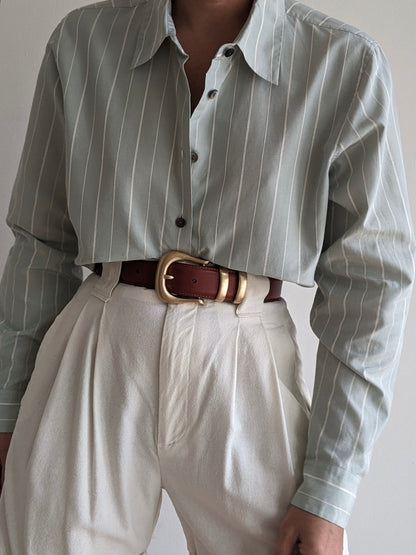 Vintage Spearmint Striped Silk Blouse