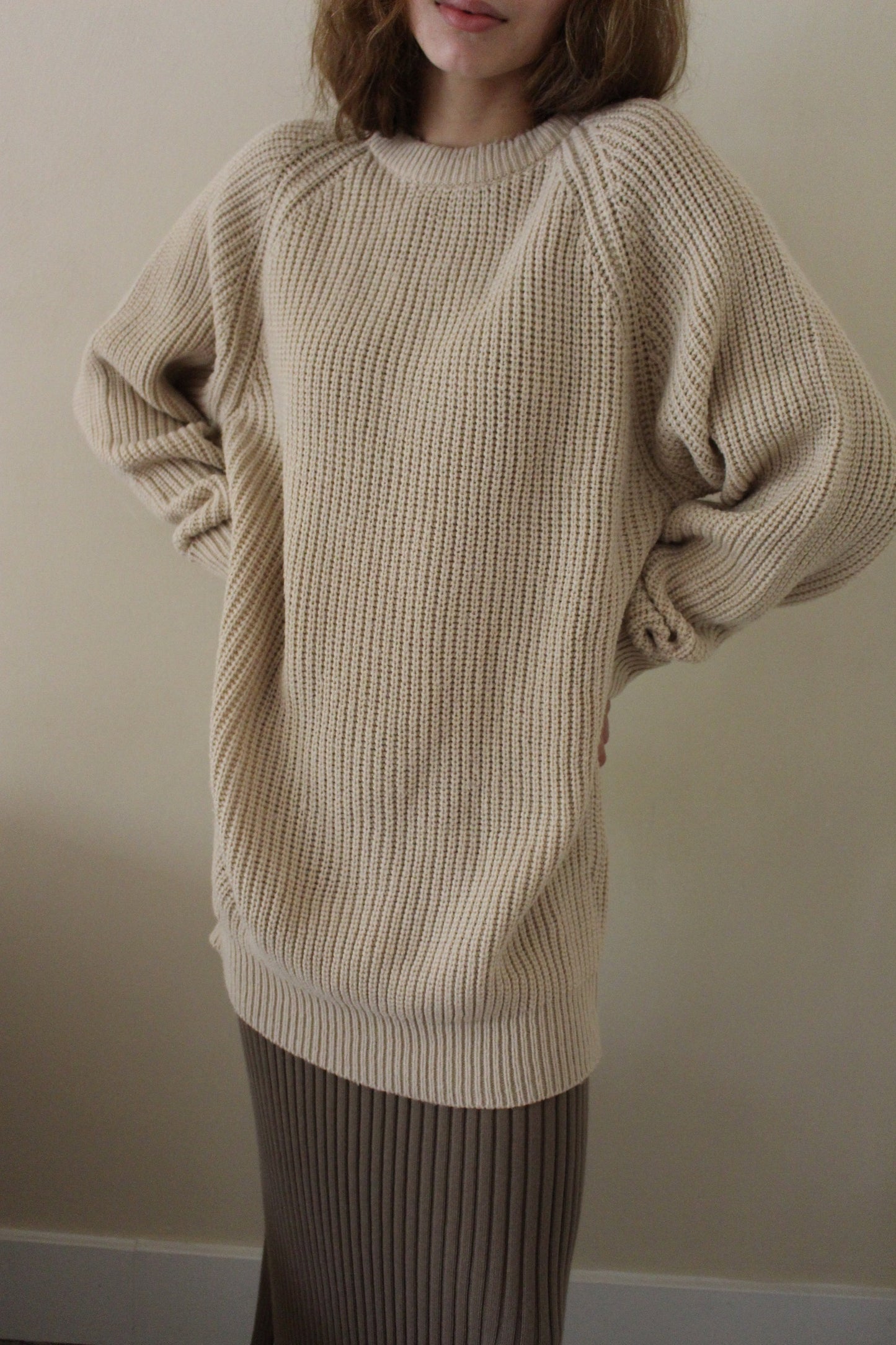 Vintage Latte Raglan Knit Sweater