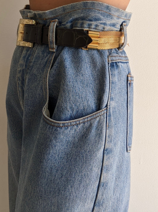 Vintage Embossed Leather & Mesh Chain Belt