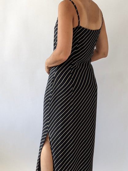 Vintage Midnight Striped Silk Slip Dress