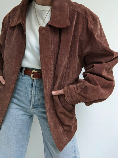 Vintage Mahogany Suede Bomber Jacket