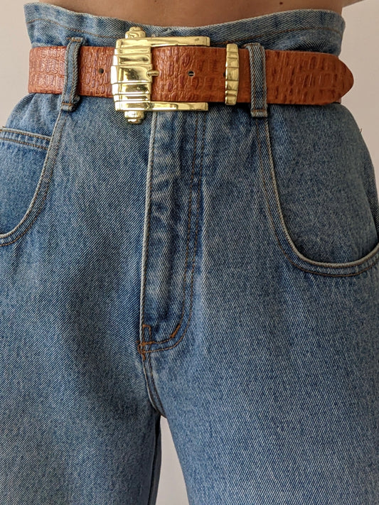 Bold Vintage Croc-Embossed Leather Belt